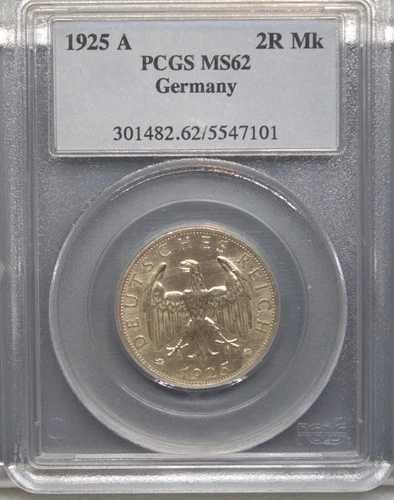 1925年 A ドイツ 2 ライヒスマルク - 銀貨 - PCGS MS62 51,480円