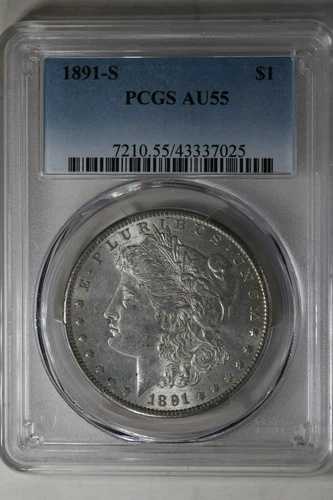 1891-S 1.00 PCGS AU55 モルガン銀貨、ミス・リバティ・ヘッド・ドル