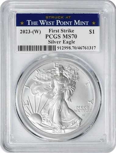 2023-(W) 1ドル アメリカン シルバー イーグル MS70 FS PCGS ウェストポイントで打刻されたラベル