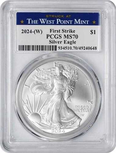 2024-(W) 1ドル アメリカン シルバー イーグル MS70 FS PCGS ウェストポイントで打刻されたラベル
