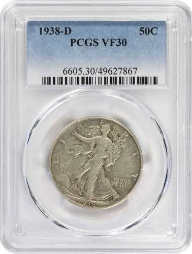 1938-D ウォーキング・リバティ・シルバー・ハーフドル VF30 PCGS