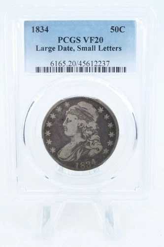 1834-P PCGS VF20 大きな日付の小さな文字入りキャップドバストハーフドル 50セント