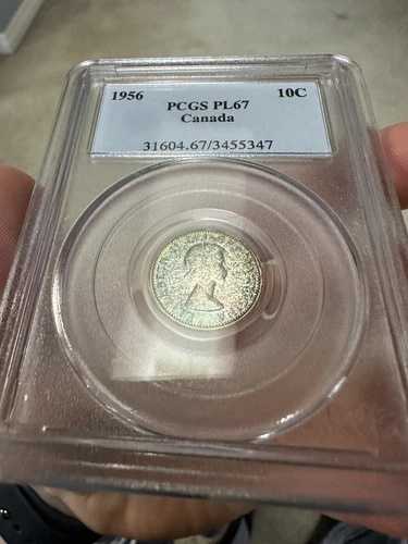 1956年 PL-67 カナダ 10セント銀貨 PCGS - レインボートーン