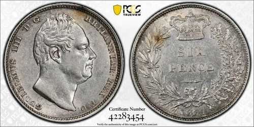 イギリス 1831年 6D 6ペンス SIXPENCE S-3836 PCGS AU53 KM# 712