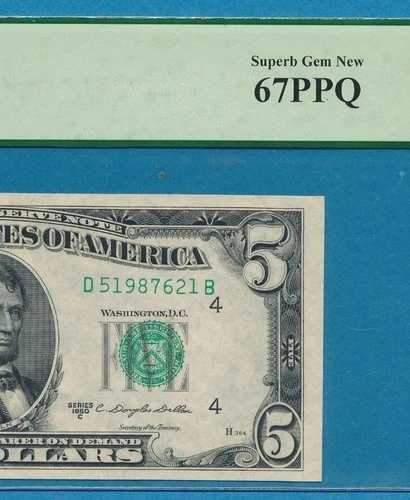 5.00ドル 1950-C クリーブランド オリジナル連邦準備銀行券 極上逸品 新品 67PPQ
