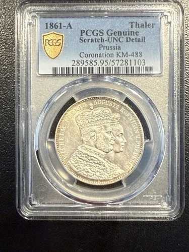 1861年 プロイセン ターラー戴冠式銀貨 KM488 ドイツ国有 ヴィルヘルム1世 PCGS UNC MS