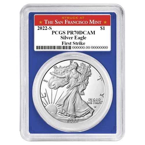 2022-S プルーフ 1ドル アメリカン シルバー イーグル PCGS PR70DCAM FS サンフランシスコ ラベル ブルー