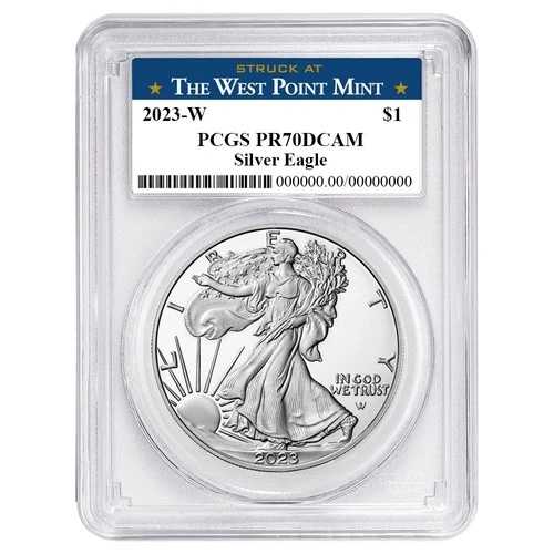 2023-W $1 1オンス プルーフ アメリカン シルバー イーグル PCGS PR70DCAM ウェストポイント ラベル