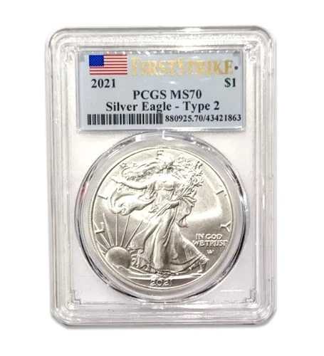 2021年 1ドル アメリカン シルバー イーグル ファースト ストライク MS-70 PCGS- タイプ2 49,500円