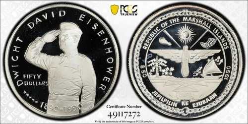 1990年 マーシャル諸島 50ドル アイゼンハワー プルーフコイン シルバー PCGS PR68DCAM