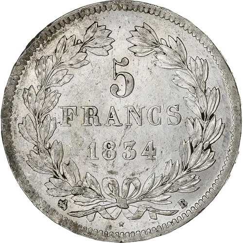 [#1200304] フランス、5 フラン、ルイ フィリップ、1834 年、ルーアン、シルバー、オーストラリア、KM:749.2