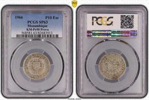 モザンビーク シルバー 10 エスクード UNC コイン 1966 年 KM#Pr50 PROVA ESSAI PCGS SP63