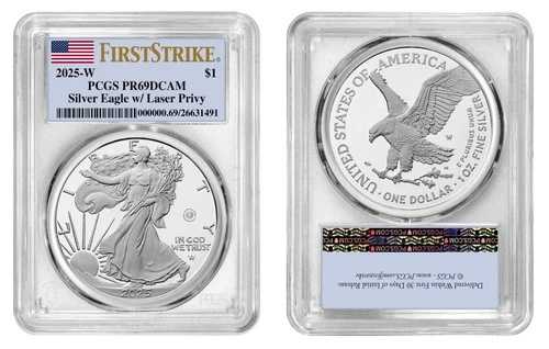 2025 W シルバーイーグル $1 レーザー プライビー PCGS PR69DCAM ファーストストライク #2