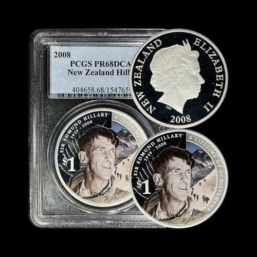 ニュージーランド。2008年、1ドル、銀貨 - PCGS PR68 - サー・エドモンド・ヒラリー、エベレスト