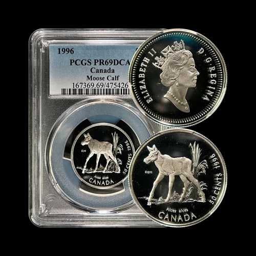 カナダ 1996年 50セント 銀貨 - PCGS PR69 - トップポップ ?? ムースカーフ 614