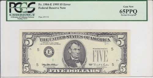 Fr. 1984-E 1995 エラーノート 5ドル PCGS 65-