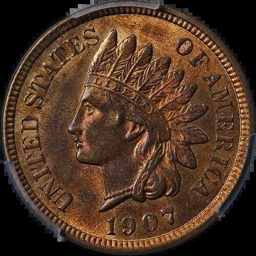 1907年製インディアンセント硬貨 PCGS MS64 RB 素晴らしい外観、良好な打刻