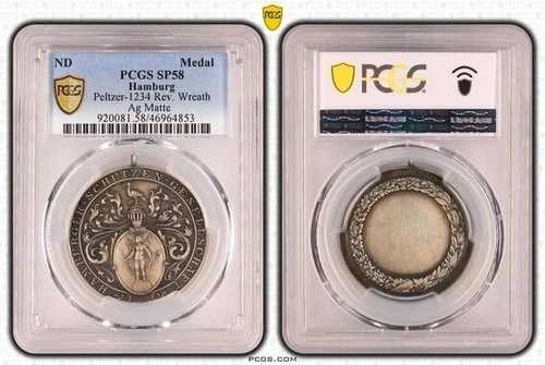 ドイツ州ハンブルク市銀製射撃メダル PCGS SP58 エンジェルアローボウ 55,440円