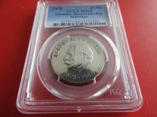 * DDR 10 マーク 1975 PCGS MS64 * シルバー * アルバート シュバイツァー (KOM)(1)-