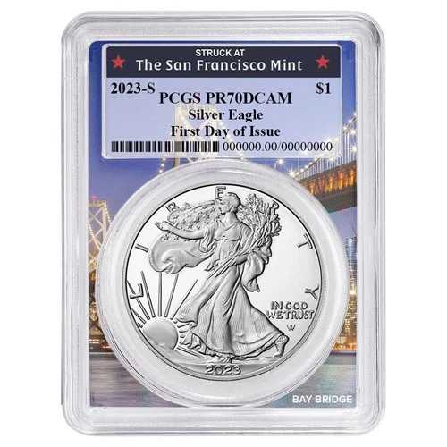 2023-S $1 1オンス プルーフ アメリカンシルバーイーグル PCGS PR70DCAM FDOI ベイブリッジフレーム