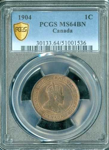 1904 年カナダ ラージ セント PCGS MS64 BN 。