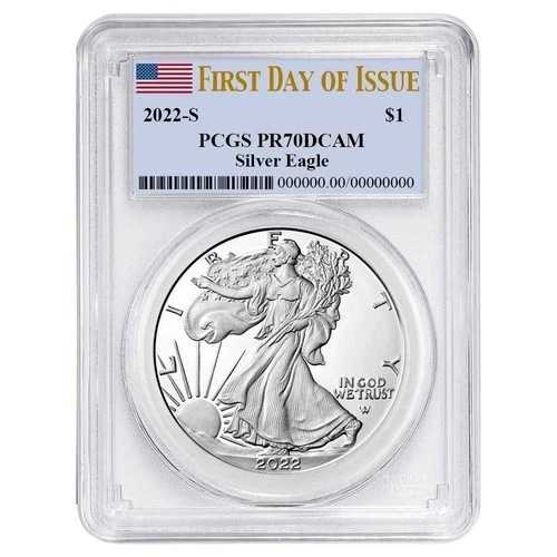 2022-S $1 1オンス プルーフ アメリカン シルバー イーグル PCGS PR70DCAM FDOI フラッグラベル
