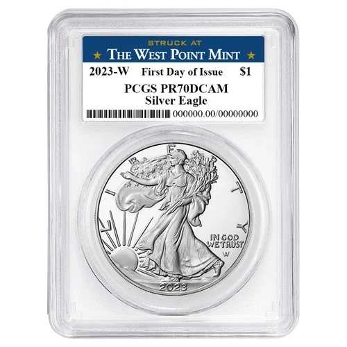 2023-W $1 1オンス プルーフ アメリカンシルバーイーグル PCGS PR70DCAM FDOI ウェストポイントラベル