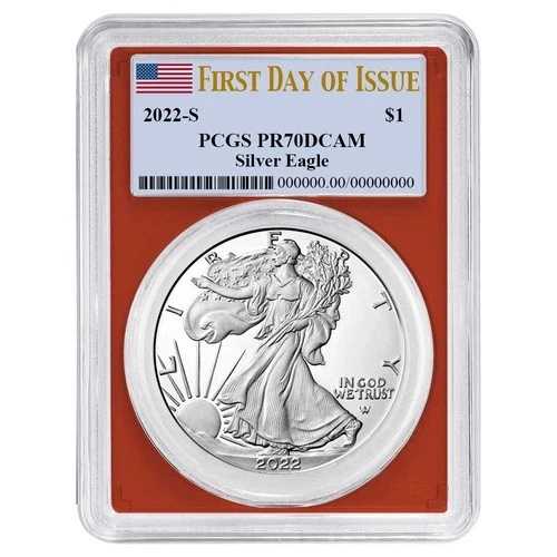 2022-S $1 1オンス プルーフ アメリカンシルバーイーグル PCGS PR70DCAM FDOI フラッグラベル レッド
