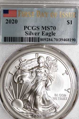 2020年 アメリカ製 1ドル銀貨 イーグル銀貨 1オンス PCGSグレード MS70 発行初日 39468190