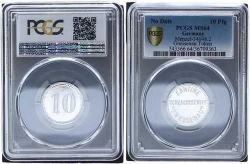 戦艦グナイゼナウ 10 ペニッヒ 水筒用 PCGS MS64 107780-