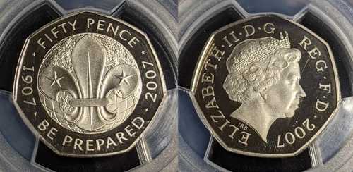 イギリス 2007年 プルーフ フィフティペンス 50ペンス スカウティング・アンサンブル S-H17 PCGS PR69DCAM #2981