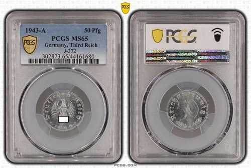 50 ペニヒアルミニウム 1943 A 未使用 PCGS認定 PCGS MS65 78895-