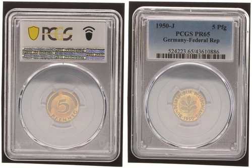西ドイツ 5 ペニヒ 1950 J プルーフ PCGS 認定 78084-