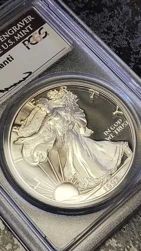 1997-P シルバーイーグル PCGS PR69 DCAM ジョン・マーカンティ サイン入り - スポット