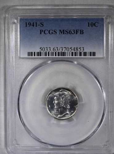 1941-S マーキュリーダイム シルバー 10セント PCGS MS63FB フルバンド