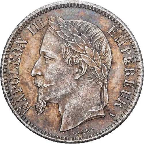 [#639777] フランス、ナポレオン3世、フラン、1868年、パリ、銀、AU、ガドゥリー:463