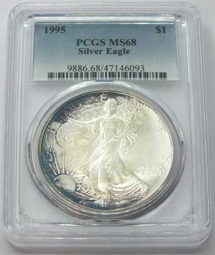 1995年 アメリカンイーグル 1オンス シルバードル PCGS MS 68 トーニング 地金 - E615