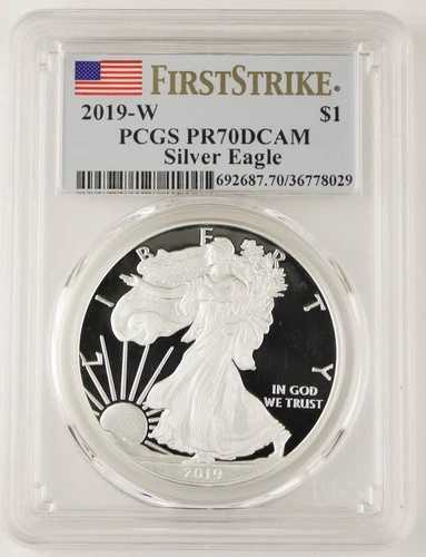 2019年 W アメリカン 1オンス シルバー イーグル プルーフコイン $1 PCGS PR70 ディープ CAM ファーストストライク