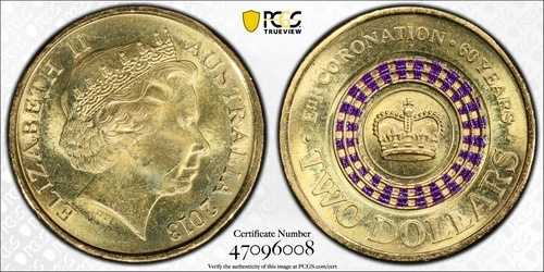 2013年 オーストラリア戴冠式 2ドルカラーコイン PCGS MS63