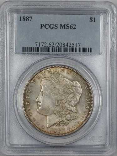 1887年 モルガン銀貨 $1 PCGS MS-62 トーン（良質コイン）（3K）