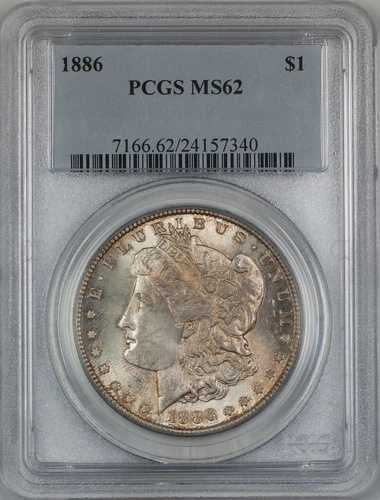1886年 モルガン銀貨 $1 PCGS MS-62 トーン（良質コイン）（3A）