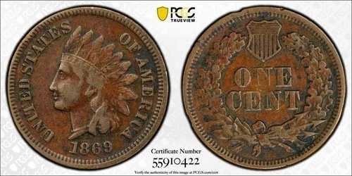 1869年インディアンヘッドセント1C PCGS VF詳細環境損傷#0422