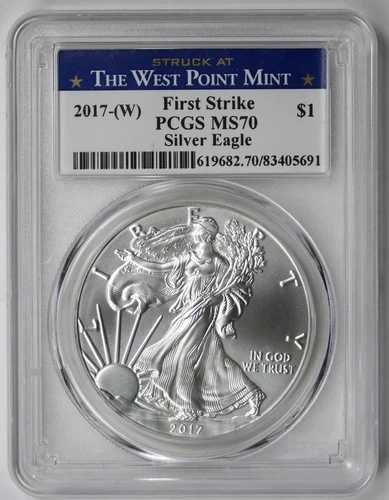 2017年 (W) シルバーイーグル $1 MS 70 PCGS ウェストポイント造幣局ファーストストライクで鋳造
