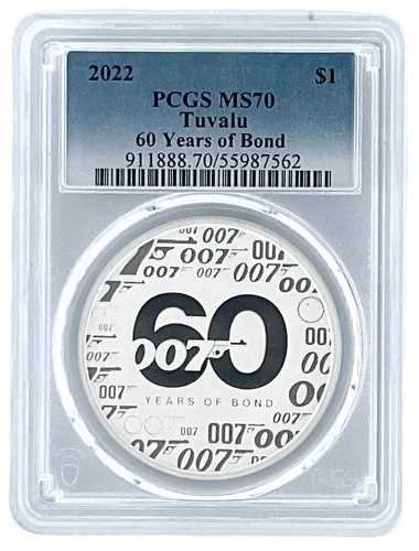 2022年 ツバル 1オンス シルバー ジェームズ・ボンド60周年 PCGS MS70 ブルーラベル