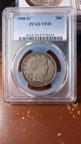 1908年 O バーバー シルバー ハーフドル 50セント PCGS VF20 オリジナル 5330