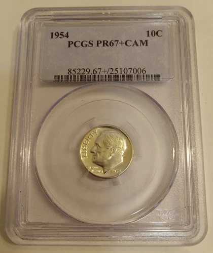 ブラストホワイト 1954年 カメオ プルーフ ルーズベルト ダイム - PCGS PR67+CAM、PR67