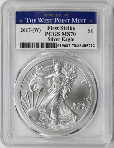 2017-(W) 1ドル アメリカン シルバー イーグル PCGS MS70 ウェストポイントでファーストストライク