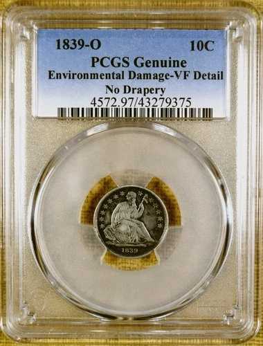 1839-O PCGS VF 詳細 着席ダイム F-106 ラージ O 裏面破損