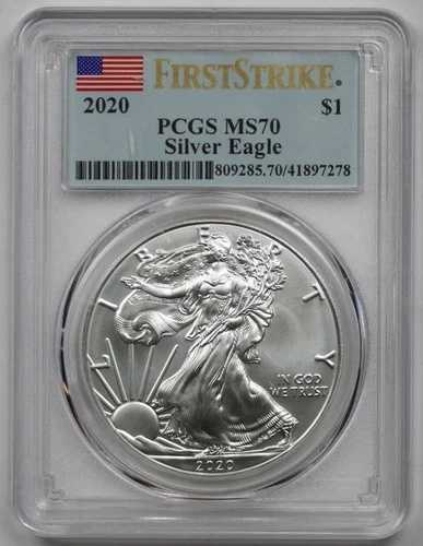 2020年 アメリカン シルバー イーグル $1 MS 70 PCGS ファーストストライク フラッグラベル