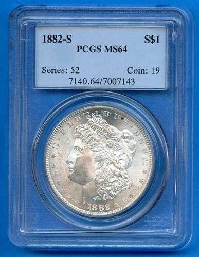 1882 S PCGS MS64 モルガン銀貨 1ドル 米国造幣局 1882-S MS-64 ブラストホワイト OBH
